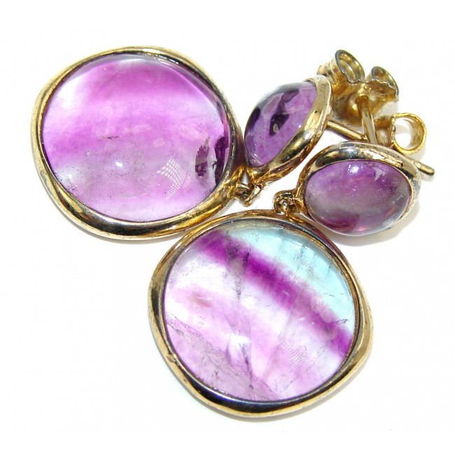 Genuine Purple Fluorite , Gold Plated Sterling Silver earrings