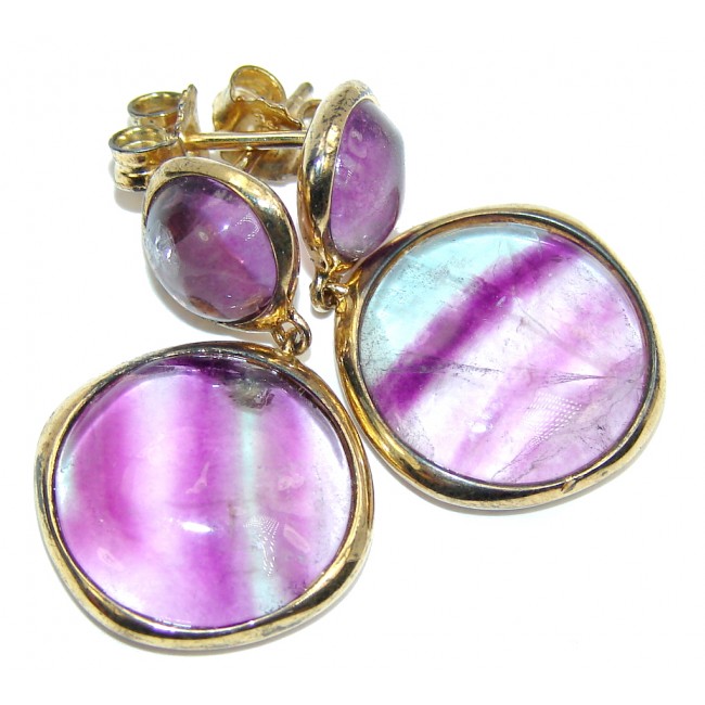 Genuine Purple Fluorite , Gold Plated Sterling Silver earrings