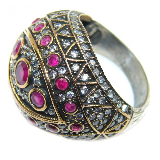 Victorian Style Pink Ruby & White Topaz Sterling Silver Ring s. 7 1/2