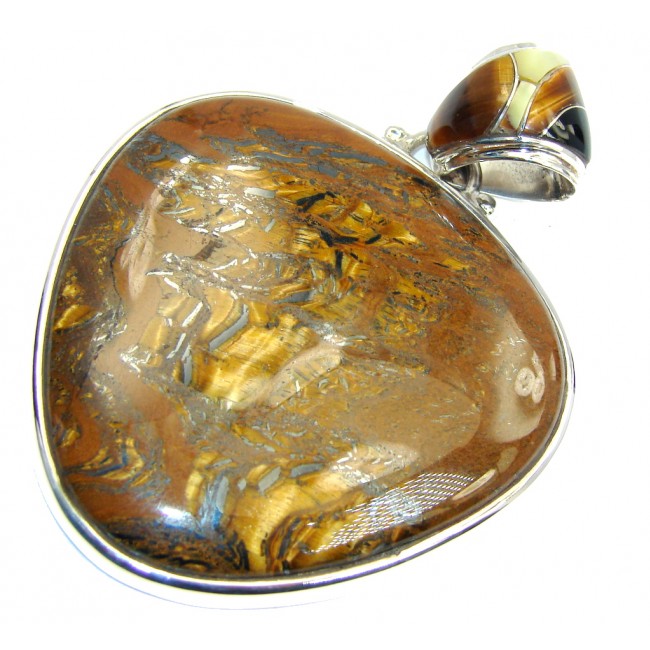 Big! Awesome AAA Brown Tigers Eye Sterling Silver Pendant