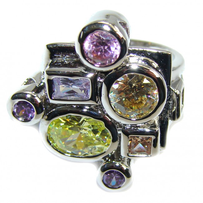 Amazing Multicolor Cubic Zirconia Sterling Silver Ring s. 7
