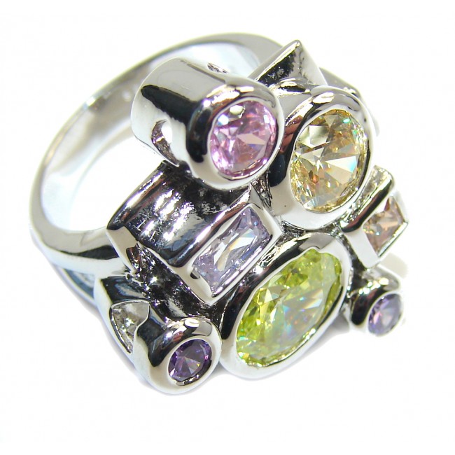 Amazing Multicolor Cubic Zirconia Sterling Silver Ring s. 7