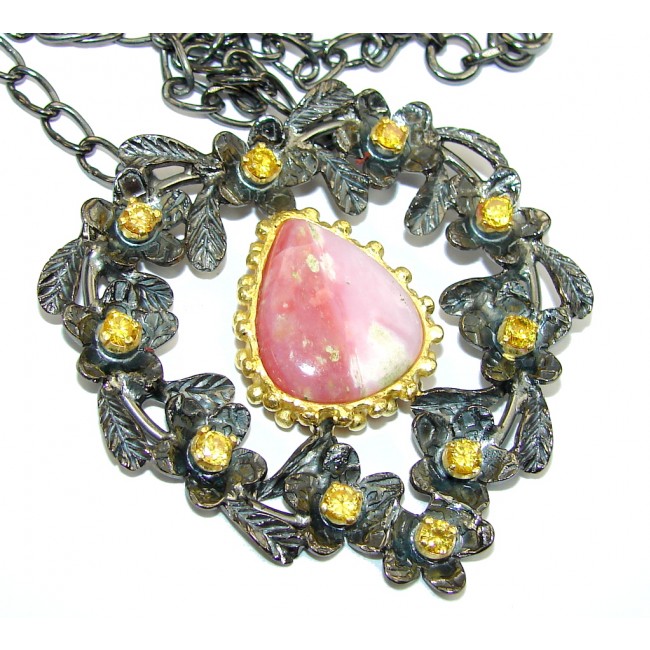 Calling a new love into one’s life Pink Rhodochrosite, Gold Plated, Rhodium Plated Sterling Silver necklace