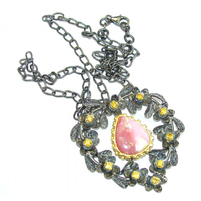 Calling a new love into one’s life Pink Rhodochrosite, Gold Plated, Rhodium Plated Sterling Silver necklace