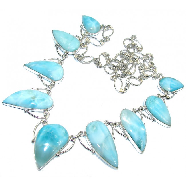 Caribbean Style AAA Blue Larimar Sterling Silver necklace