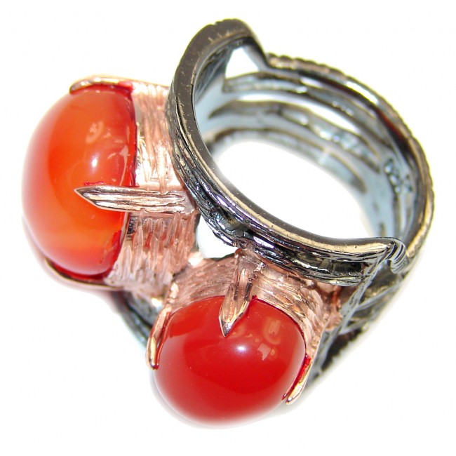 Amazing Orange AAA Carnelian, Gold & Rhodium PLated Sterling Silver ring s. 6 1/2