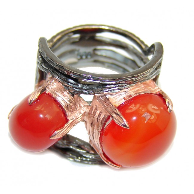 Amazing Orange AAA Carnelian, Gold & Rhodium PLated Sterling Silver ring s. 6 1/2