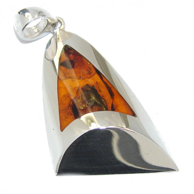 Genuine AAA Brown Baltic Polish Amber Sterling Silver Pendant