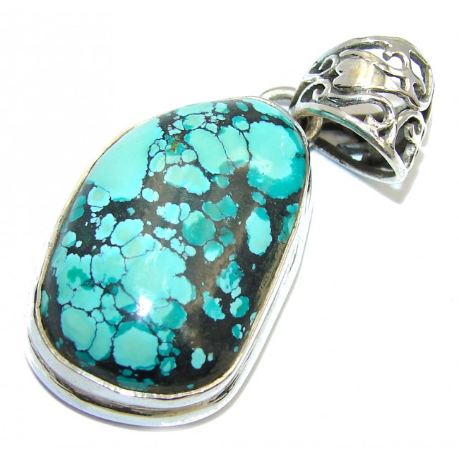 Spider Web Blue Turquoise Sterling Silver Pendant
