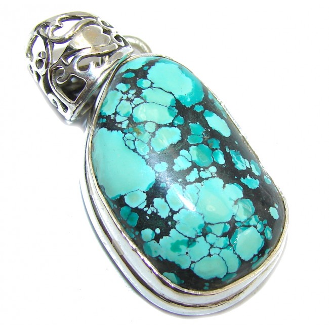 Spider Web Blue Turquoise Sterling Silver Pendant