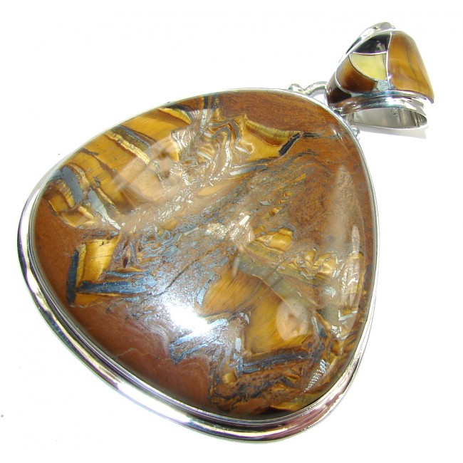 Big! Awesome AAA Brown Tigers Eye Sterling Silver Pendant