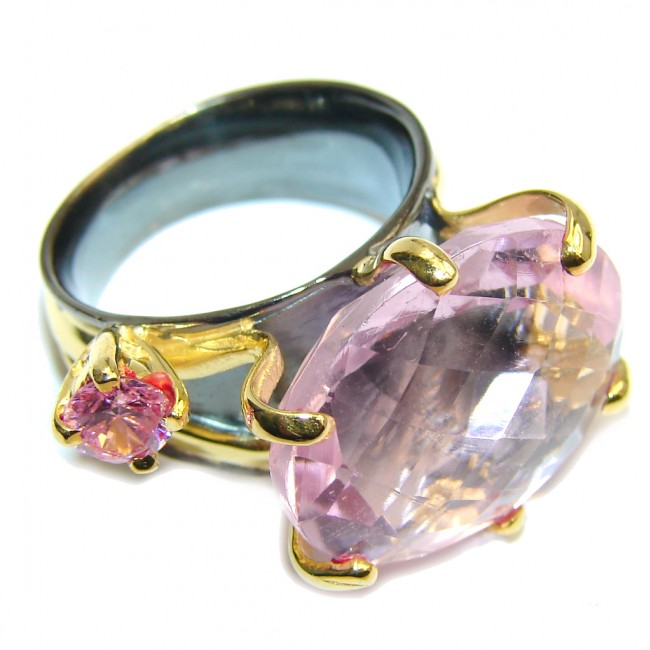 Summer Beauty AAA Pink Topaz, Gold Plated, Rhodium Plated Sterling Silver ring; s. 6