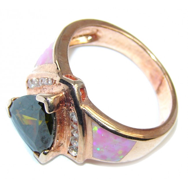 Genuine AAA Cubic Zirconia & Pink Fire Opal Sterling Silver Ring s. 6 1/2