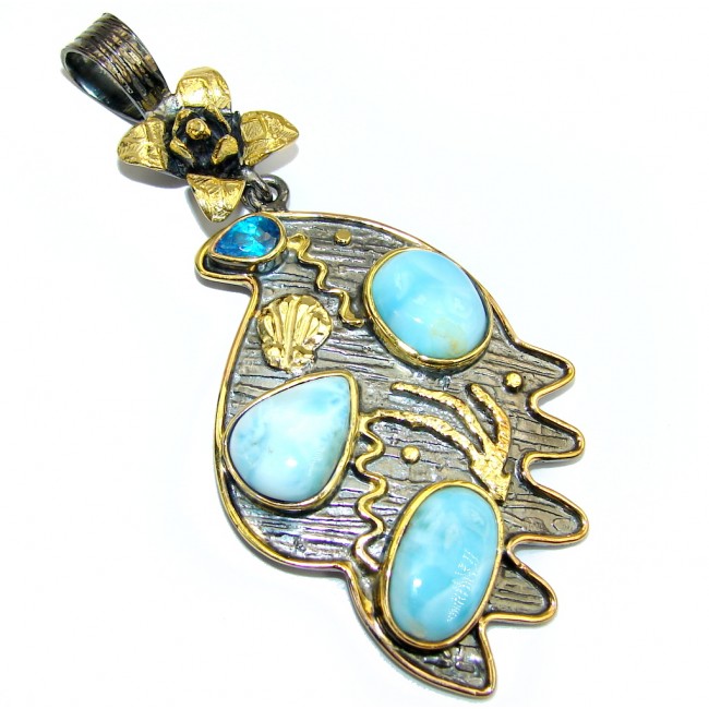 Majestic AAA Larimar Gold Rhodium Plated Sterling Silver Pendant