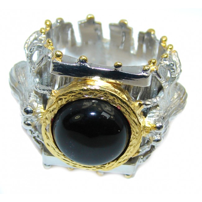 Secret AAA Black Onyx, Two Tones Sterling Silver ring s. 6