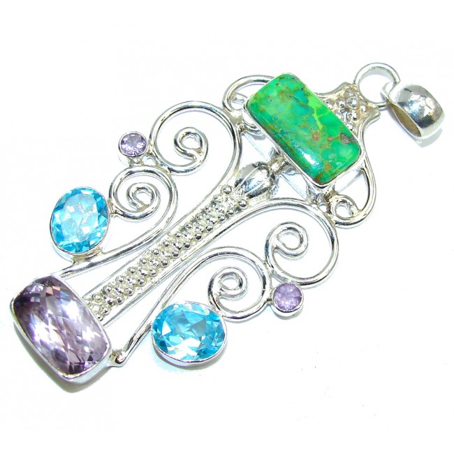 Modern Concept Green Blue Turquoise Sterling Silver Pendant