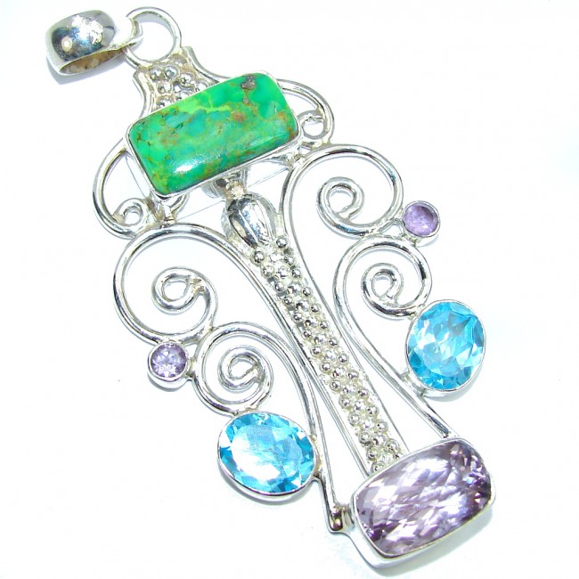 Modern Concept Green Blue Turquoise Sterling Silver Pendant