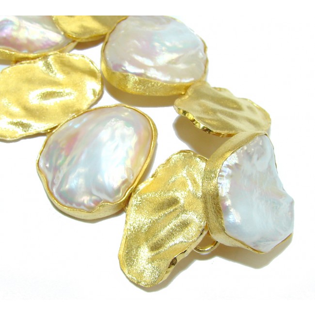 Pale Beauty Mother Of Pearl Gold over Hammered Sterling Silver Bracelet