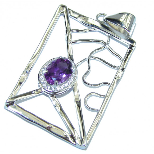 Stunning AAA Amethyst Hammered Sterling Silver Pendant