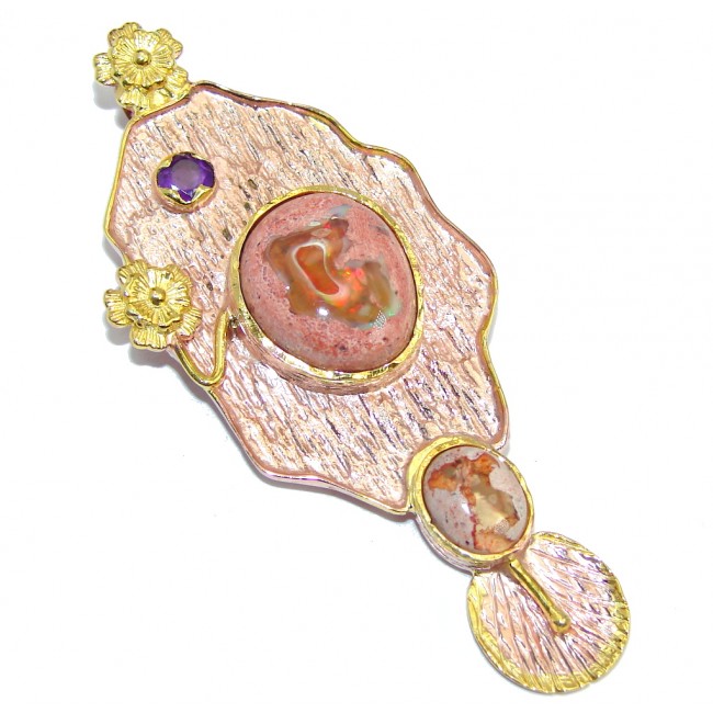 Natural Mexican Fire Opal Handcrafted Gold over Sterling Silver Pendant