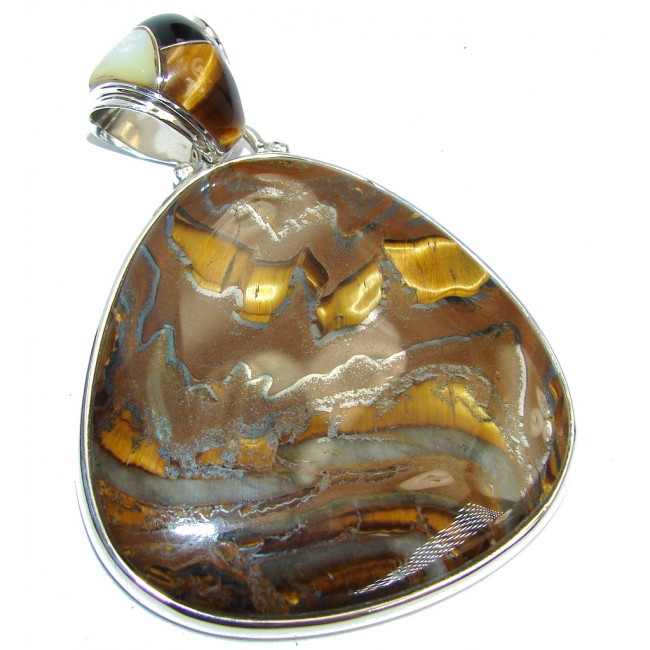 Big Awesome Golden Brown Tigers Eye Sterling Silver Pendant