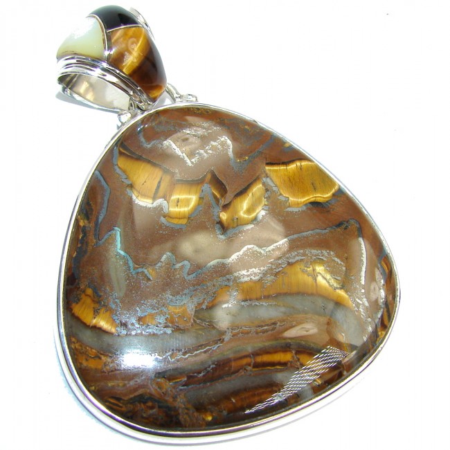 Big Awesome Golden Brown Tigers Eye Sterling Silver Pendant