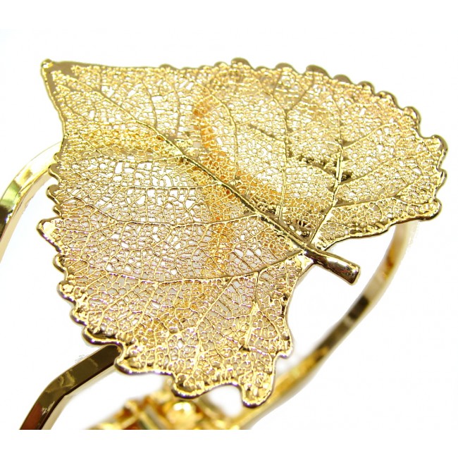 Genuine Leaf Dipped in Gold Sterling Silver Bracelet / Cuff