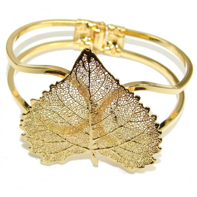 Genuine Leaf Dipped in Gold Sterling Silver Bracelet / Cuff