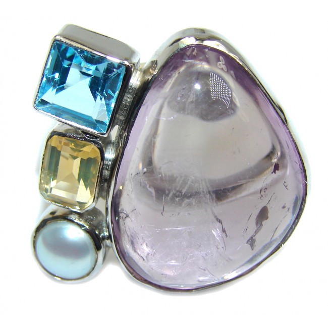 Exotic Pink Amethyst Sterling Silver ring s. 7- adjustable
