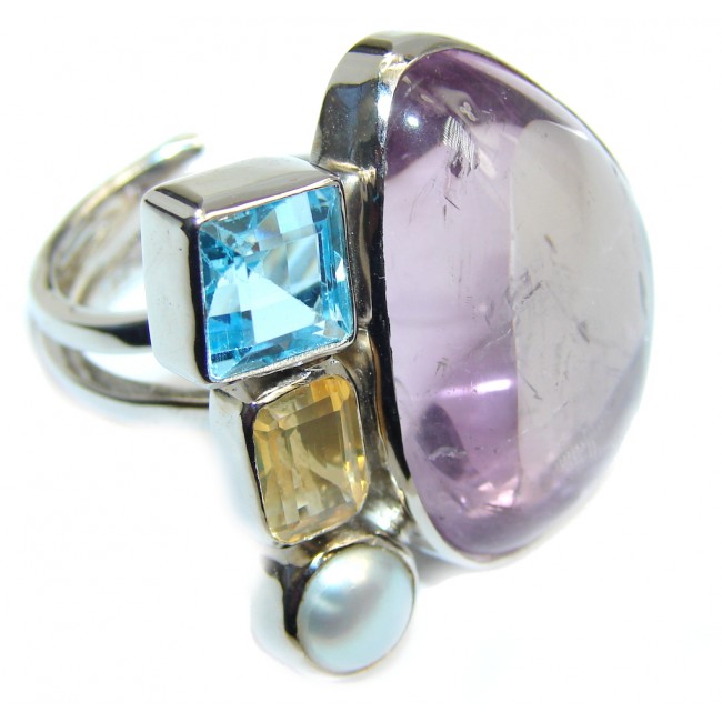 Exotic Pink Amethyst Sterling Silver ring s. 7- adjustable