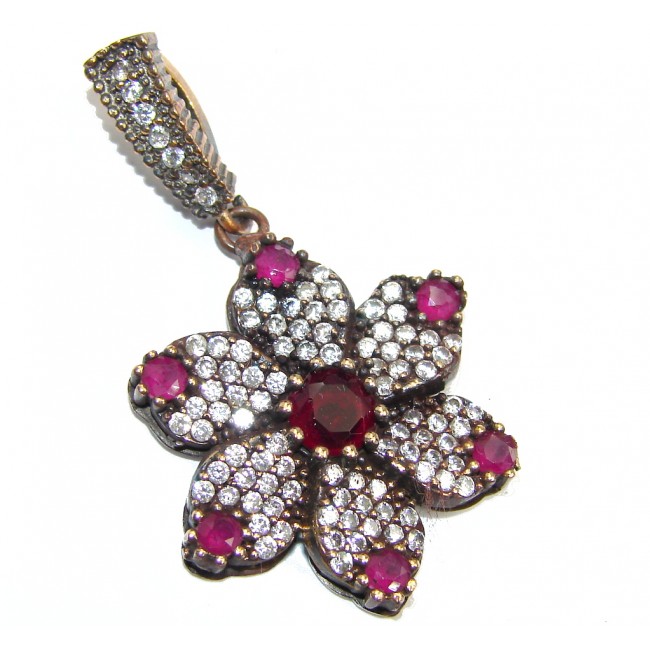 Perfect created Pink Ruby & White Topaz Sterling Silver Pendant