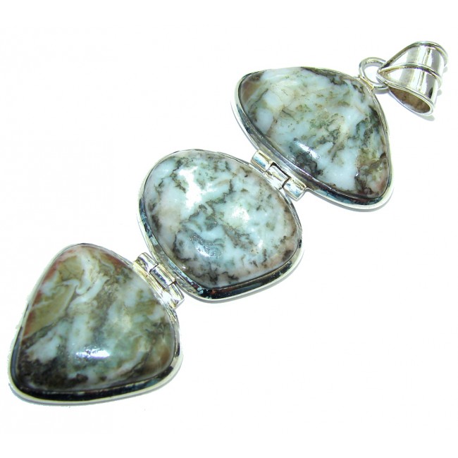 Large Fabuloue Green Moss Agate Sterling Silver pendant