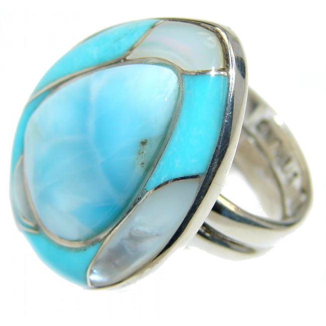 Big! Amazing AAA Blue Larimar Sterling Silver Ring s. 6