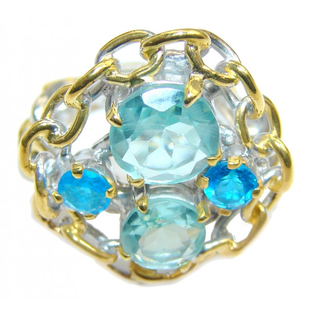 Chains Blue Topaz Rose Gold Plated, Rhodium Plated Sterling Silver Ring s. 7 3/4