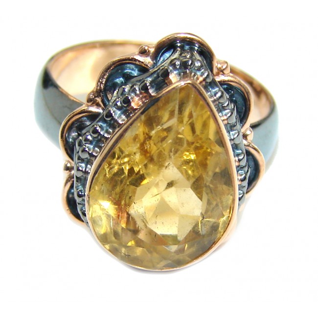 Citrine Rose Gold Rhodium plated over Sterling Silver Handcrafted Ring s. 8