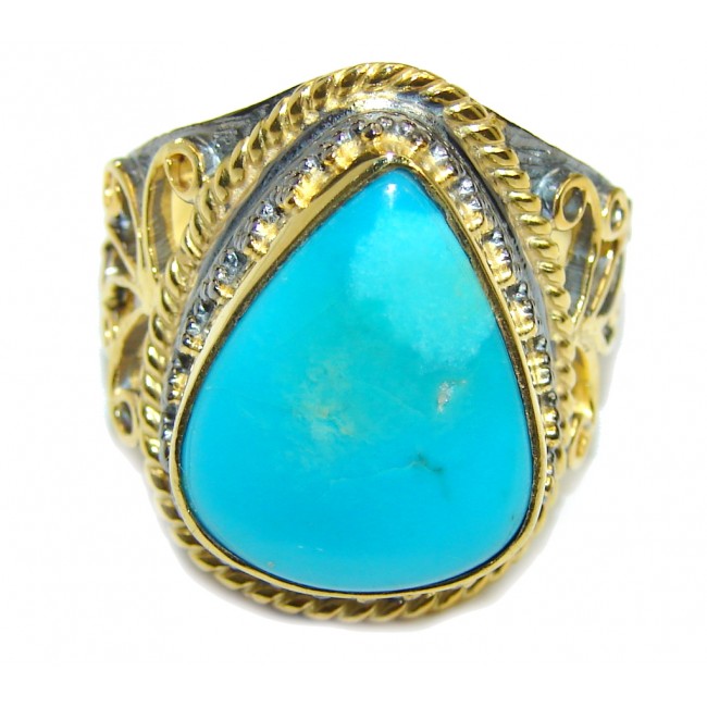 Sleeping Beauty Blue Turquoise, Rose Gold Plated, Rhodium Plated Sterling Silver Ring s. 9
