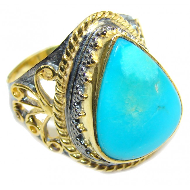 Sleeping Beauty Blue Turquoise, Rose Gold Plated, Rhodium Plated Sterling Silver Ring s. 9