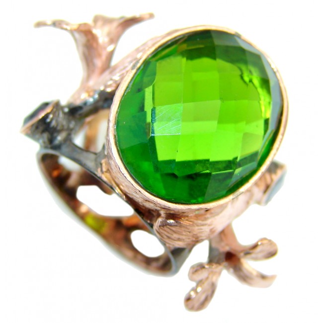 Fabulous Green Quartz Rose Gold Rhodium Sterling Silver Ring s. 5 1/2