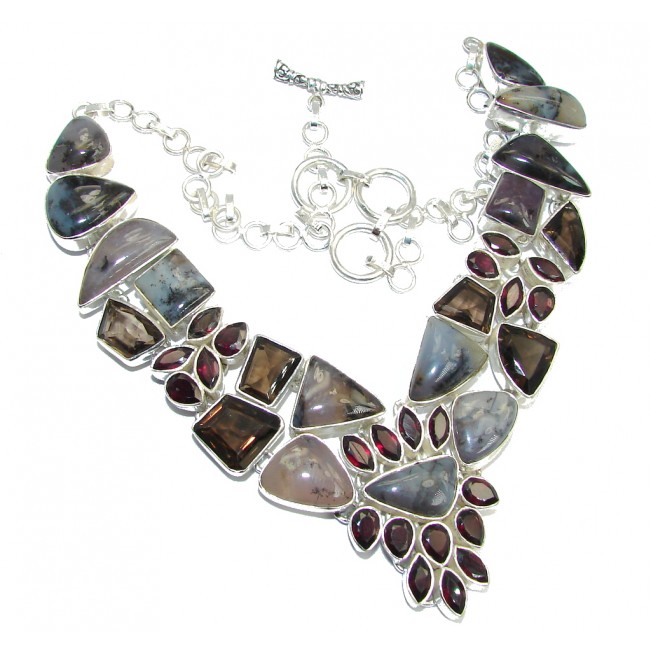 Very Chunky Design Dendritic Agate Smoky Topaz Sterling Silver necklace