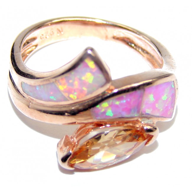 Great Beauty Japanese Fire Opal Gold Over Sterling Silver ring s. 5 1/2