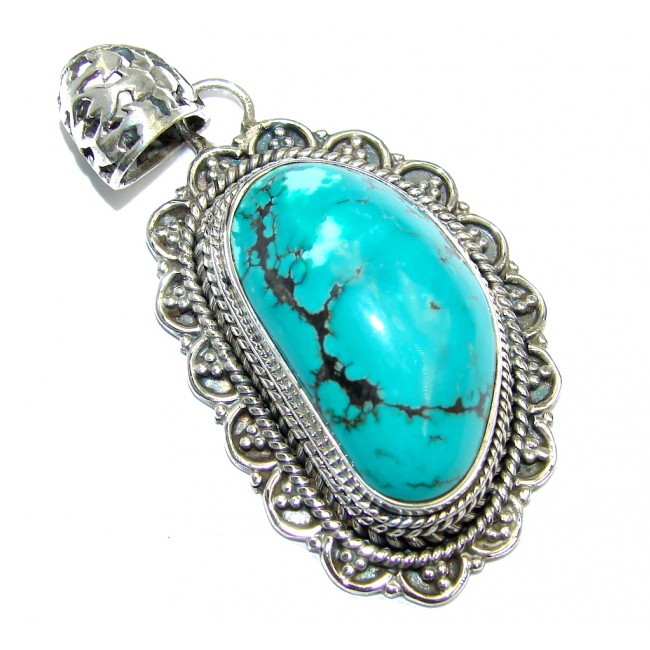 Huge Blue Turquoise .925 Sterling Silver handcrafted Pendant