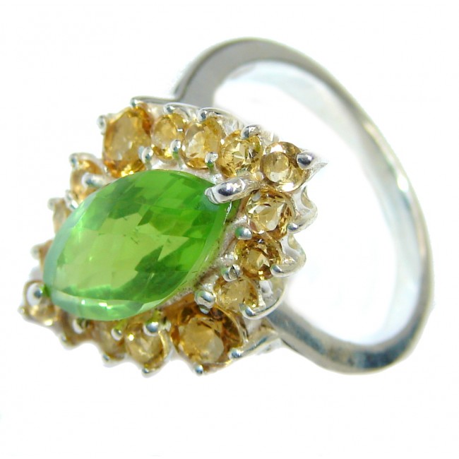 Fabulous Green Peridot Citrine Sterling Silver Ring s. 7