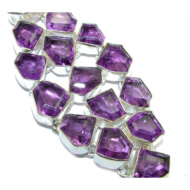 Chunky Faceted Amethyst Sterling Silver handcrafted Bracelet