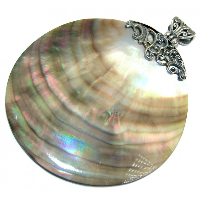 Huge Rainbow Abalone Sterling Silver Pendant