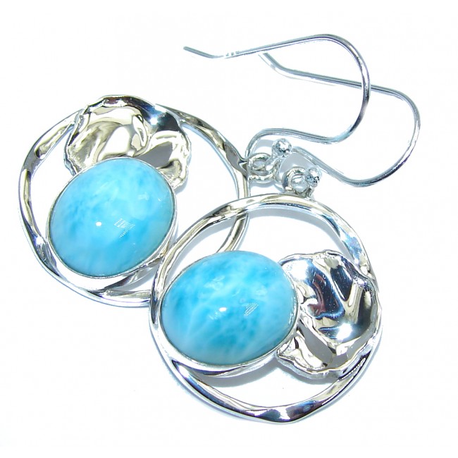 Posh Blue Larimar hammered Sterling Silver earrings