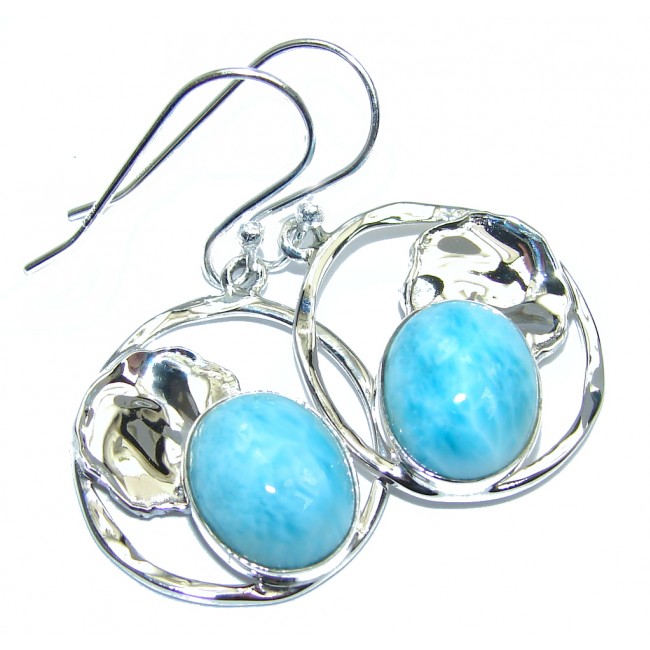 Posh Blue Larimar hammered Sterling Silver earrings