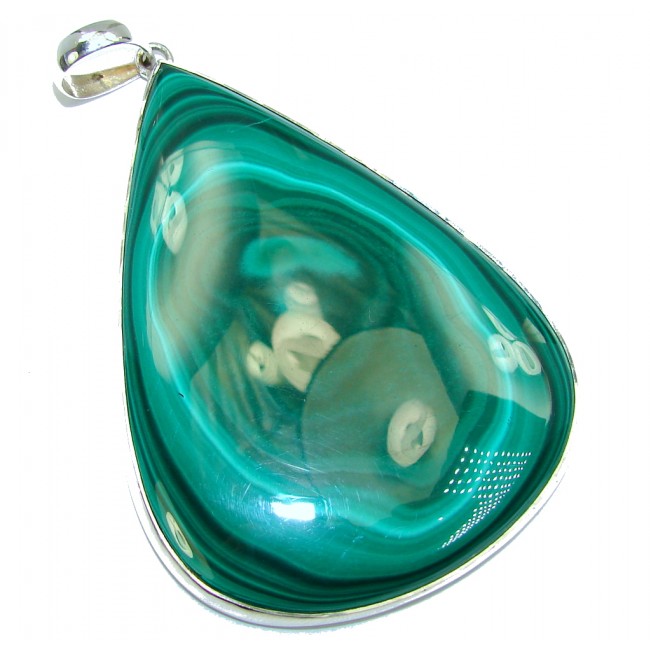 Massive 3 3/4 inches Exclusive AAA Green Malachite Sterling Silver Pendant