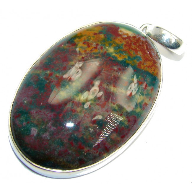 AAA Fancy Bloodstone Heliotrope from India Sterling Silver pendant
