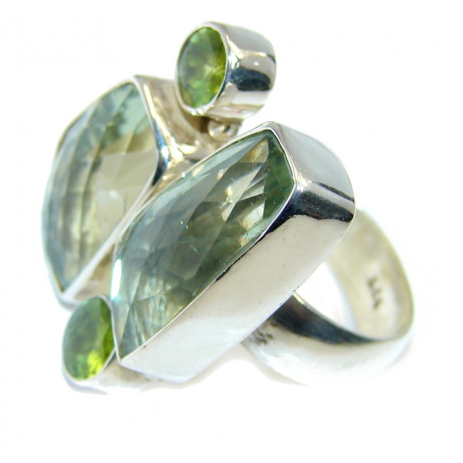 Secret AAA Light Green Amethyst Sterling Silver Ring s. 8 and up
