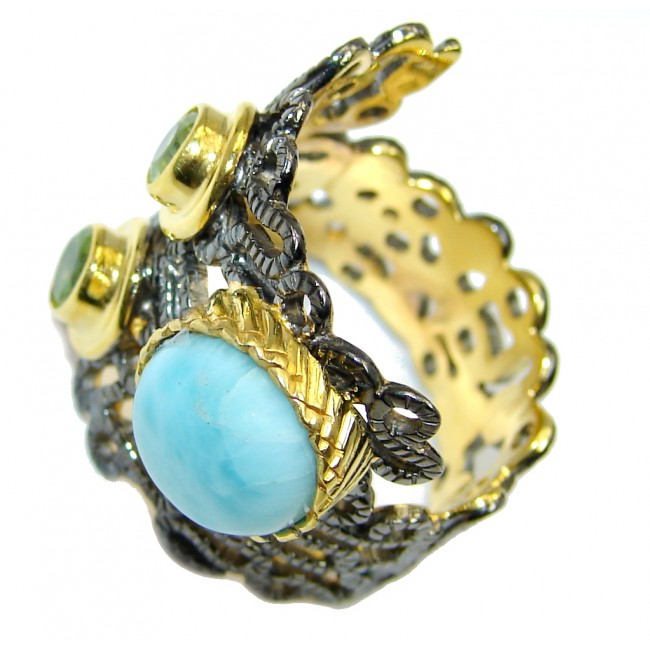 Big Genuine AAA Blue Larimar Gold & Rhodium over Sterling Silver Ring s. 8